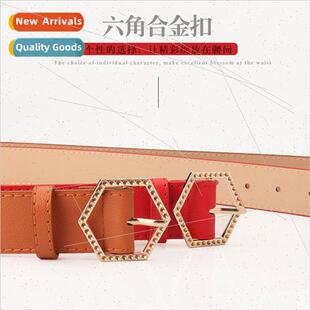 New nd hexagonal alloy buckle imation leather women belts Ko
