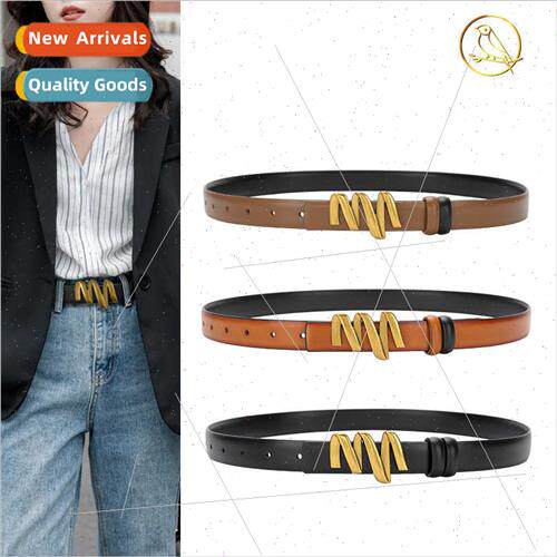 Women belt M letters smooth buckle leather belt female fashi
