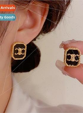 Vintage Geometric Black Arc de Triomphe Stud Earrings s925 l