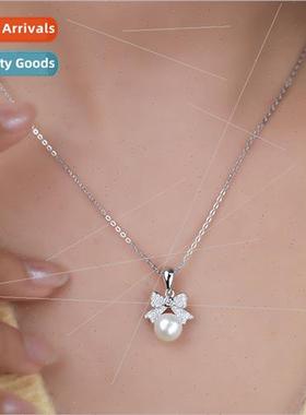 Natural bow S925 silver necklace women collarbone chain neck