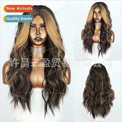 Europe fashion wig black bangs tinted blonde long big wave c