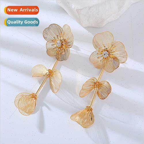Europe fashion multi-layer splicing earrings long metal flow