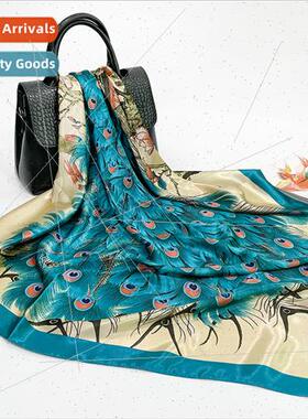 Sateen simulation silk square scarf spring autumn winter pea