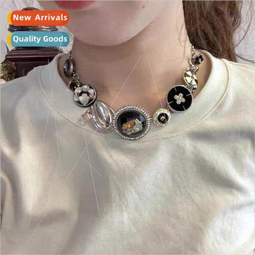 Vintage Black Set Flower Crystal Necklace che Earrings Neckl