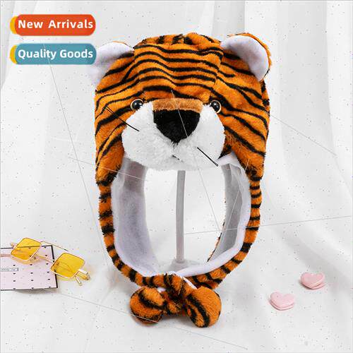 Tiger head cover plush animal hat children adult cartoon hat