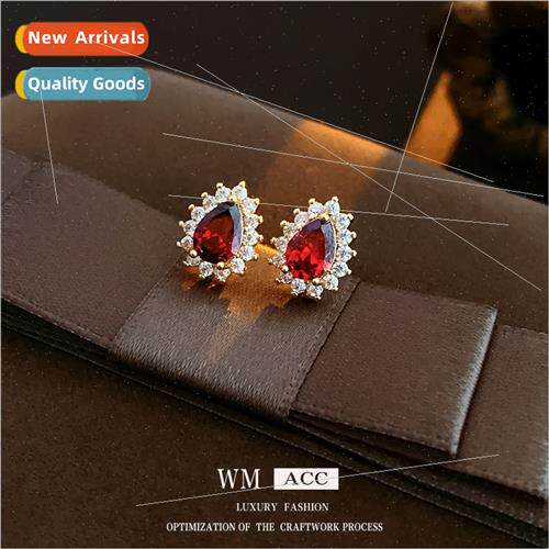 lver needle delicate zirconia red drop earrings small hundre