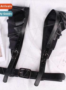 Europe dark retro ruffles halter belt punk leather skirt lac