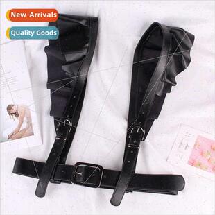 Europe dark retro ruffles halter belt punk leather skirt lac