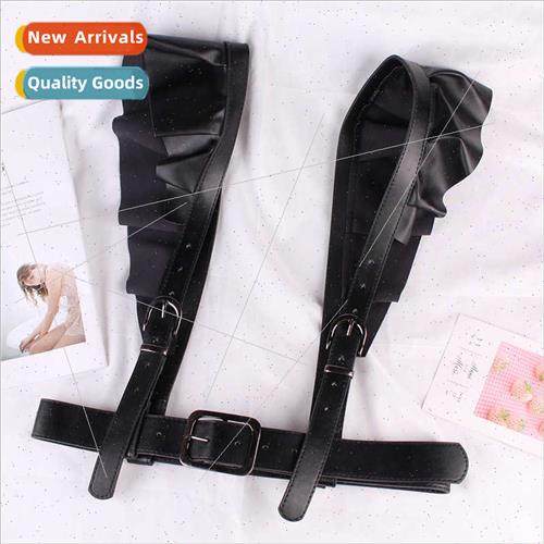 Europe dark retro ruffles halter belt punk leather skirt lac