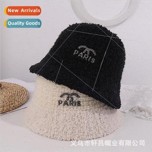 hot label female rhinestone Kor hat letters bucket new plush