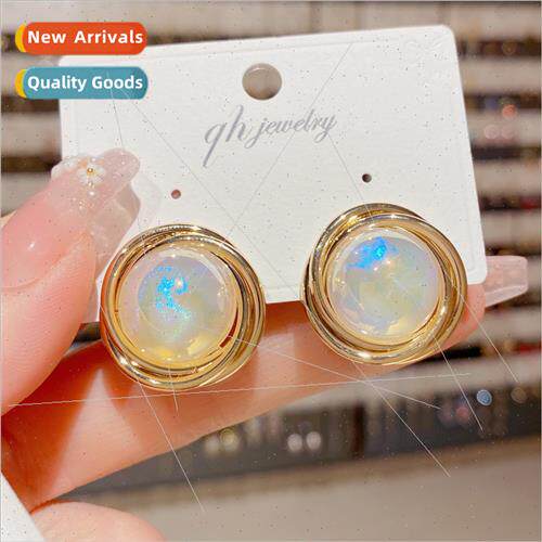 S925 silver needle Korea new wave metal mermaid beads earrin