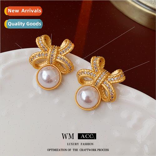 lver pin diamond bow pearl earrings vintage metal work