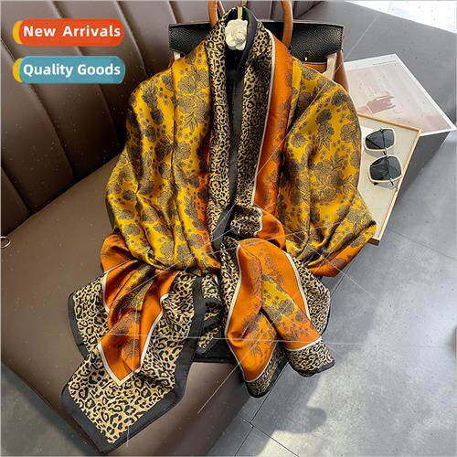 2023 new retro leopard print floral print long silk scarf ou