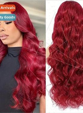 Europe Fashion Lace Wigs African Burgundy Big Wave Long Curl