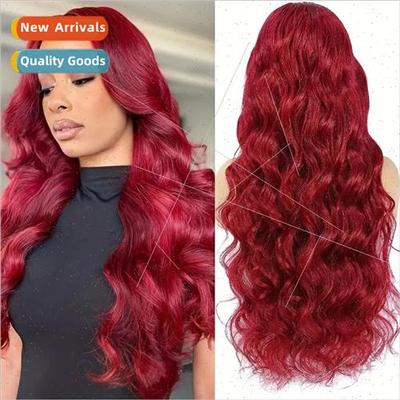 Europe Fashion Lace Wigs African Burgundy Big Wave Long Curl