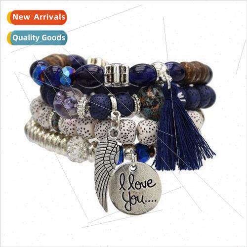 Hand Jewelry Colorful Acrylic Alloy Charm Bracelet Set Feath