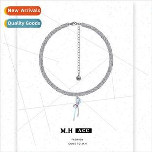 bone drop fashion female chain lock bow splicing oil Blue