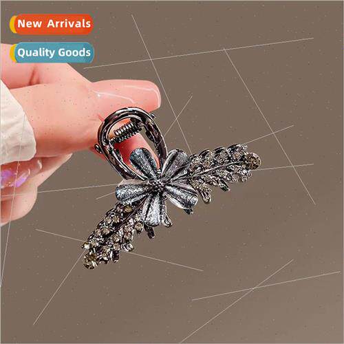 Black Crystal Flower Grab Clip Female che Back Head Half Tie