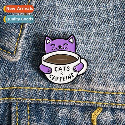 New oil drip alloy enamel badge coffee cat brooch baked enam