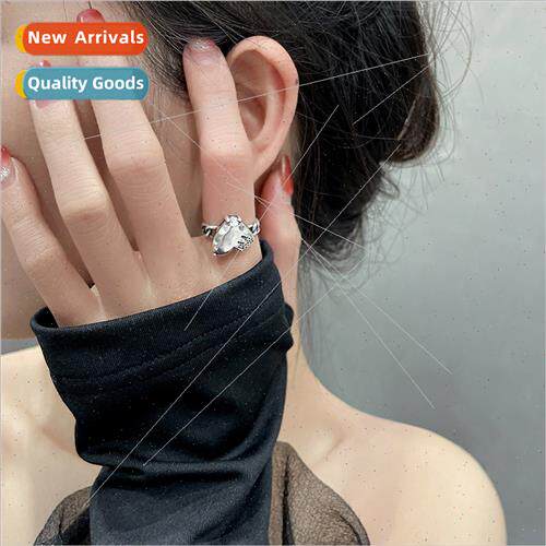 Lava Textured Heart Vintage Ring Cool Broken Heart Chain Rin