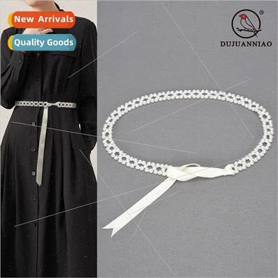 Korea pearl waist chain women dress shirt women ribbon tasse