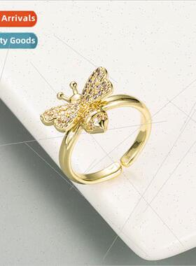 Europe color zirconia bee shape ring fashion simple ins fing