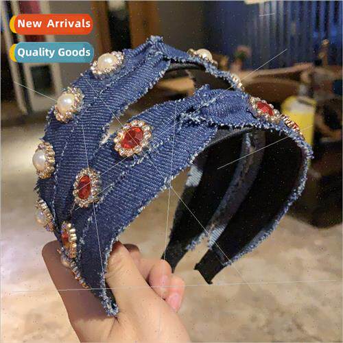 Europe denim fabric hair bands wide knotted headband fashion