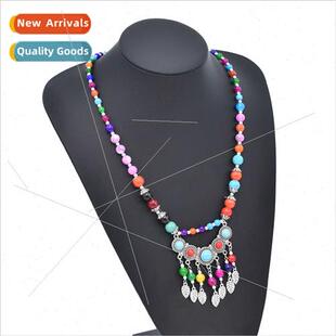 Europe necklaces retro red colorful beaded silver leaf tasse