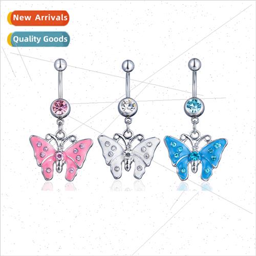Piercing Jewelry Europe Diamonds Oil Drip Butterfly Belly Bu