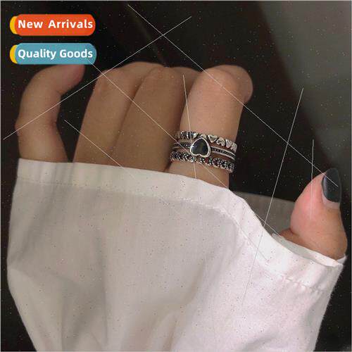 Bouncy Hip Hop Opening Adjustable Ring Done Black Peach Hear