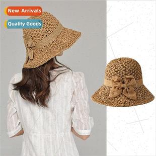 sun hat female Retro bow versatile Japanese straw summer