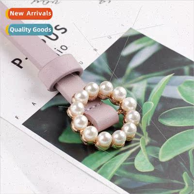 Korean wild ladies smooth buckle belt round inlaid decorativ
