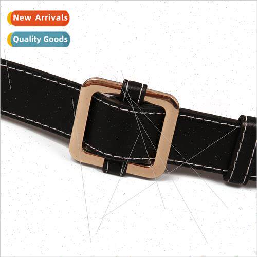 Hole-free belt square buckle gold buckle soft black brown so