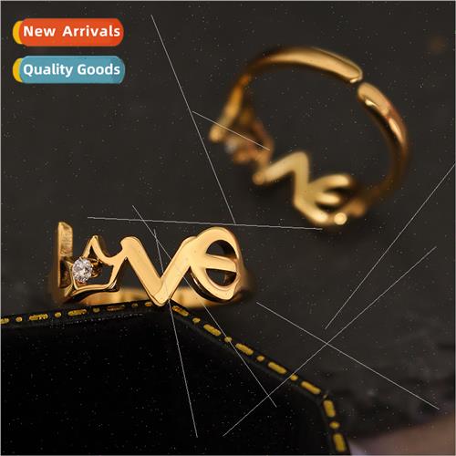 French ins cold wind crown LOVE zirconia open ring tanium st