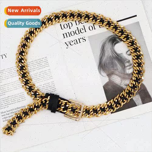 Fashion women thin belt metal chain splicing decoration skir