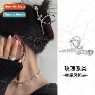 Large Shark Scratch Back Flower Head Rose Metal Clip