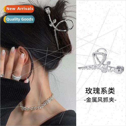 Metal Back Head Large Shark Clip Rose Flower Scratch Clip Co