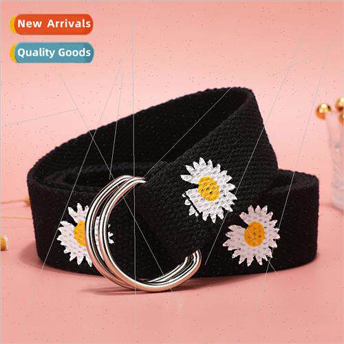 Canvas belt ladies ins Korean decorative jeans double ring b