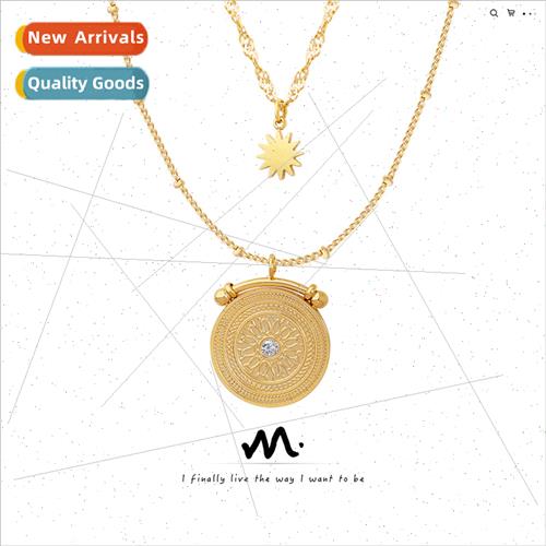Eight star awn double-layer wh diamond texture necklace fash