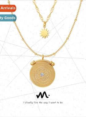 Eight star awn double-layer wh diamond texture necklace fash