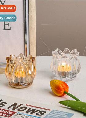 Tulip flowers glass candle holders tea wax desktop decorativ