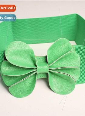 Fashion elastic elastic waist belt female Korean green flowe