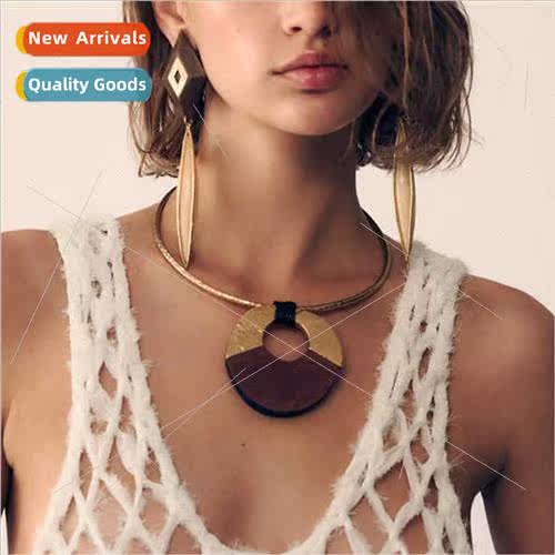 Creative Geometric Metal Wooden Patchwork Collar Vintage Nec