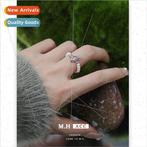 Quadrangle pearl ring female niche sweet cool wind spring su