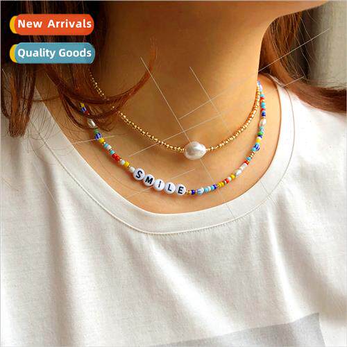 Double stacked letter pearl handmade diy millet beads neckla