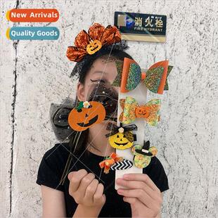 Pumpkin bow headband new Halloween children hair clips orang