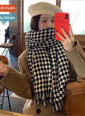 Thousbird plaid scarf winter female Korean  black whe grid l