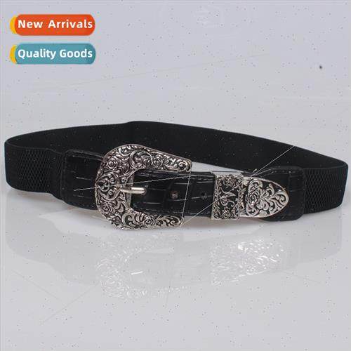 new carved buckle single head decorative elastic waist belt
