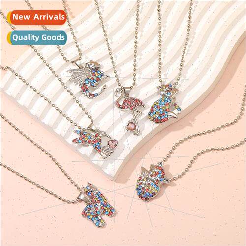 New Crystal Diamond Animal Necklace Flamingo Fox Cartoon Chi