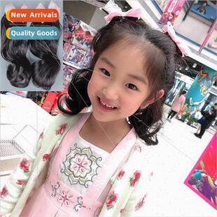 Korean children wig curly ponytail side double braid long cu